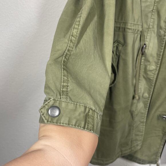 Madewell Small Fishtail Anorak Hooded Jacket Army Green Cotton Blend Pockets - Picture 9 of 11